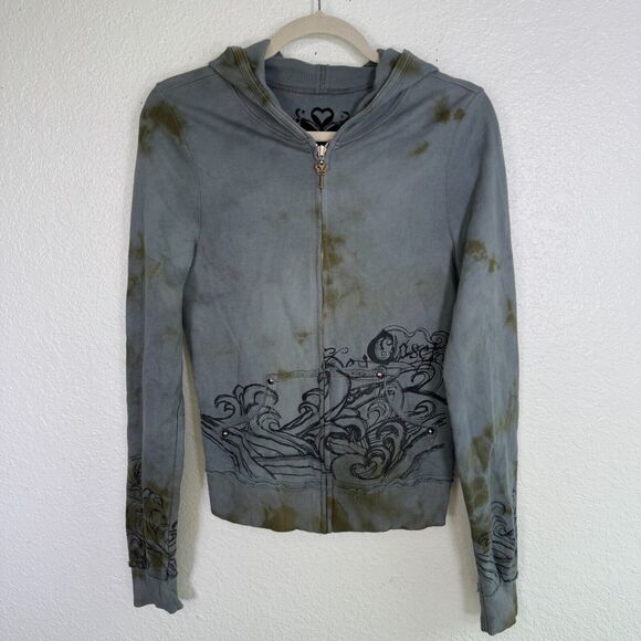 Key Closet Jacket Womens Medium Koi Fish Studded Y2K Hoodie Tattoo Art Asian NEW - Picture 2 of 10